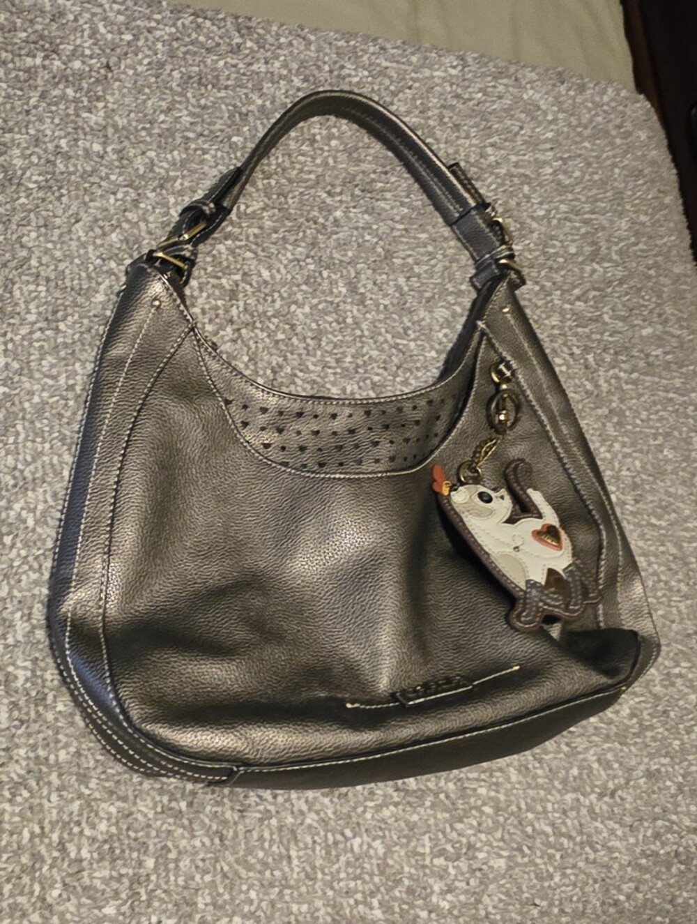 Women's Chala Metallic Gray Shoulder Hobo Bag